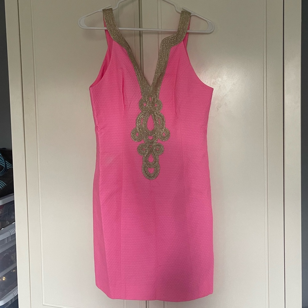LILLY PULITZER Hot Pink Embroidered Cocktail Dress Size 4